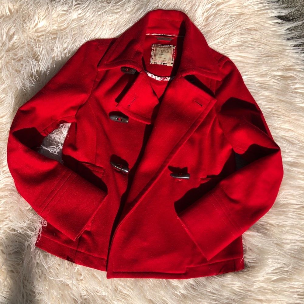 Old Navy red double breasted pea coat